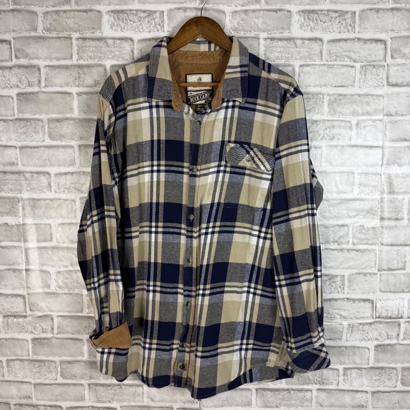 Legendary Whitetails Buck Camp Navy & Cream Plaid Flannel Shirt Mens XLT TALL - Picture 2 of 8